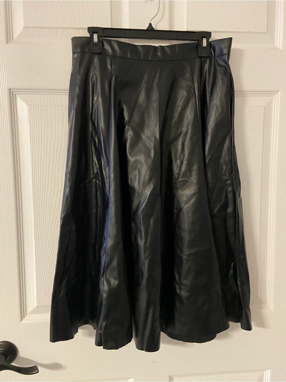 SHEIN Black EARO Flared Faux Leather Midi Skirt